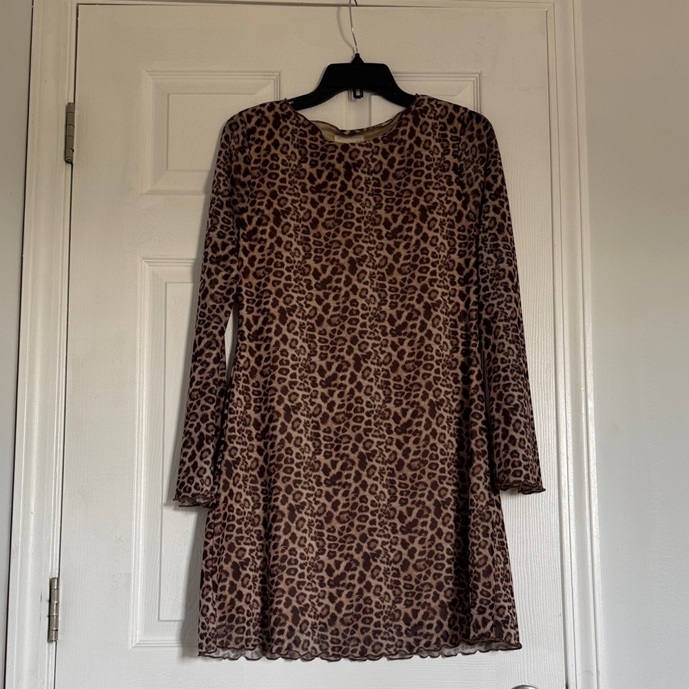 See You Monday Brown Leopard Long Sleeve Dress